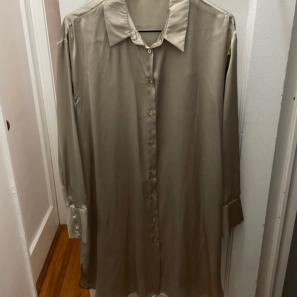 Zara Gold Silk Button Down Mini Dress